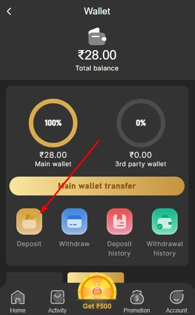 Select the Deposit option